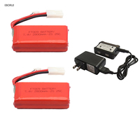 EBORUI 7.4V 2800mah 2S 25C FT009 RC Boat Li  Battery+Balance Charger for Feilun FT009 RC Boat Replacement Battery