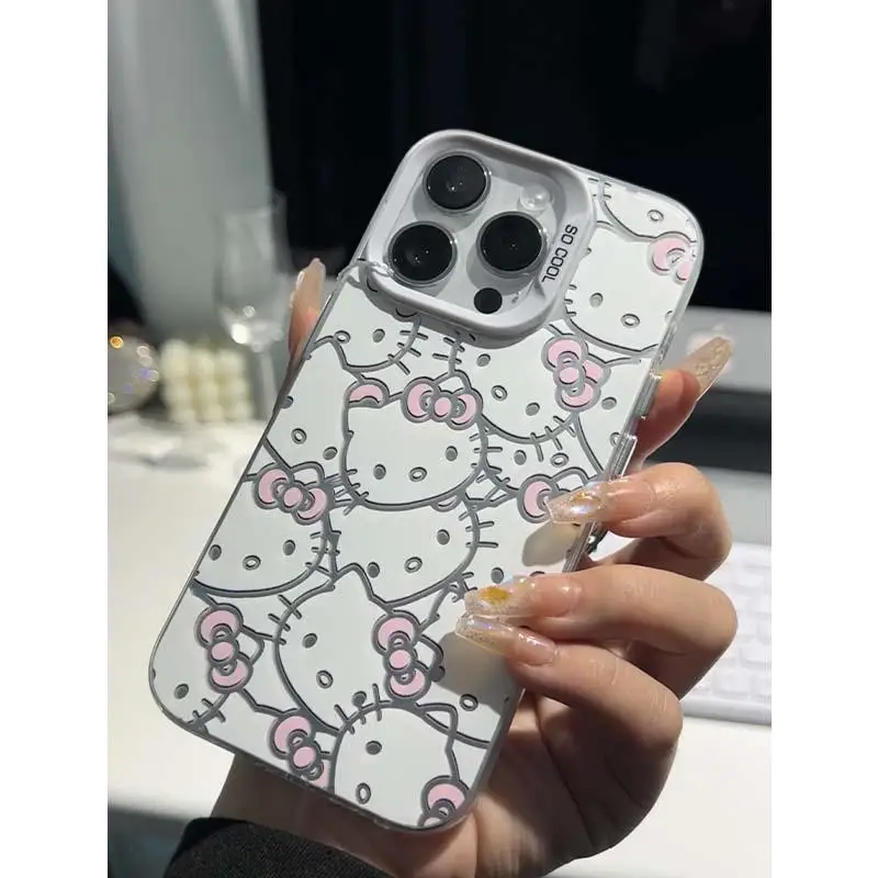 Kawaii Sanrio Electroplated HelloKitty Cute Cartoon Phone Case For IPhone 7 8 Plus 15 14 12 13 11 Pro Max Soft Cases Gifts Y2K image 3