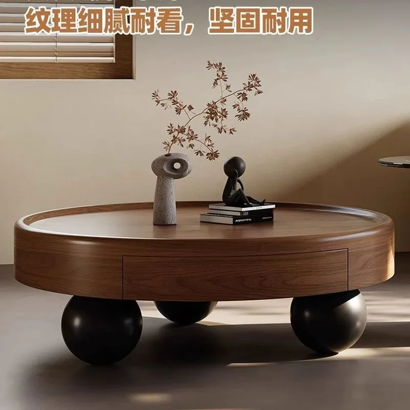 Medieval style round coffee table combination living room household Italian size round solid wood small apartment