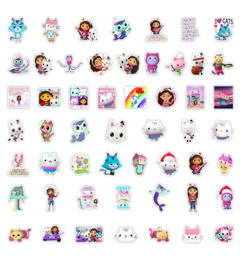 50pcs Gabby Dollhouse Decoration Stickers Notebook Skateboard Suitcase Guitar Water Cup Graffiti Decals Cute Girl Birthday Gifts