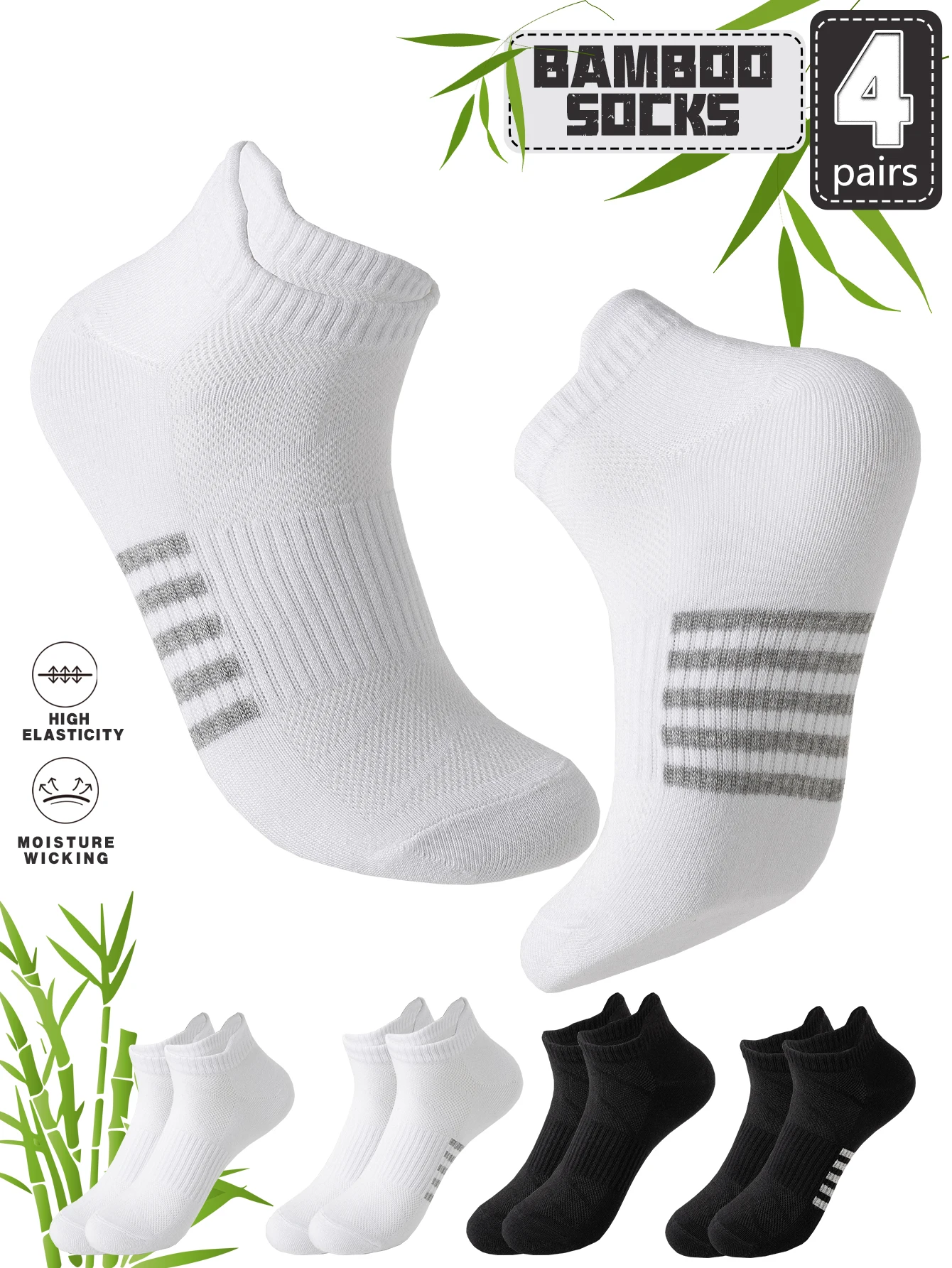 4 Paar Damen-Kurzsocken aus Bambusfaser, atmungsaktives Netzgewebe, dünn, für Sommer und Frühling, einfarbig, schlichtes Design, lässige kurze Röhrensocken