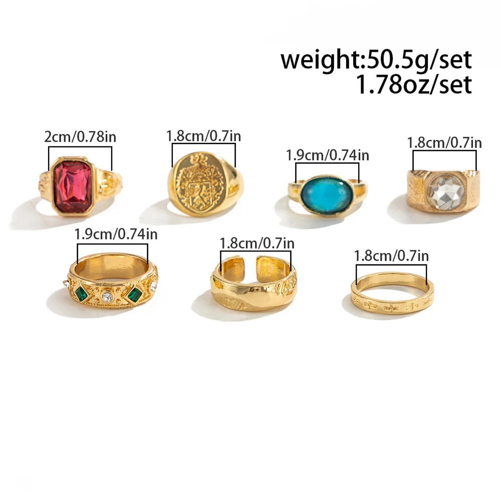 Vintage-Ring in Goldfarbe für Herren, mit rosa, rechteckigem oder blauem, oval geformtem Ringgesicht, Set mit geprägtem Wappen, signierter Schmuckstücke im verzierten, gravierten Stil. – Detail 6