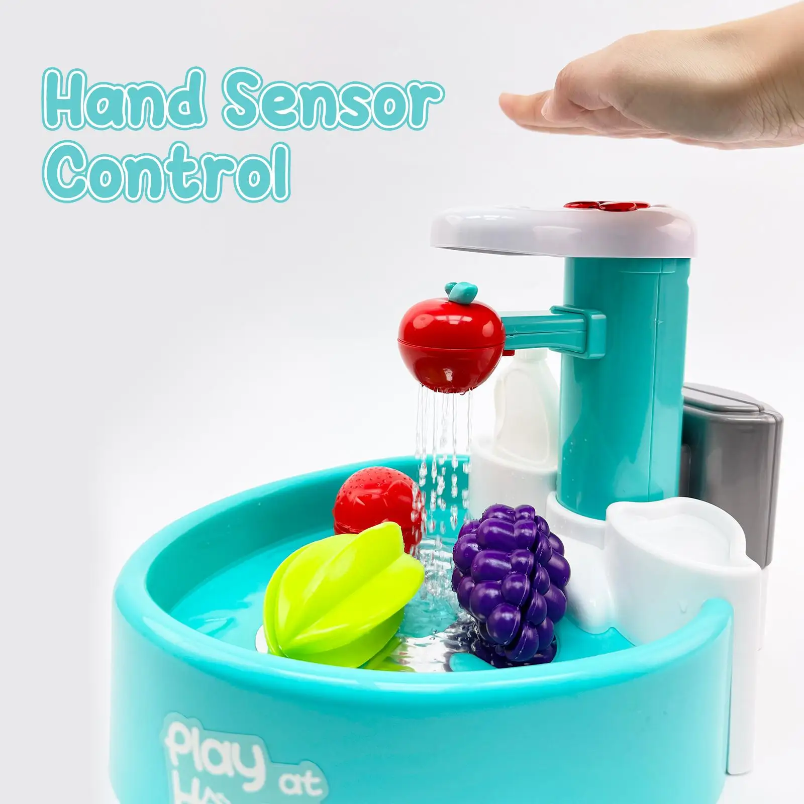 Hand Sensor Control Sink Kids Playset Kitchen Sink Toys, Running Water Pretend Play Wash Up Kitchen Sets