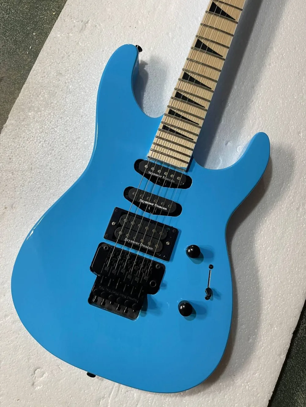 Blue Body Electric Guitar with Black Hardware,Maple Neck,Provide Customized Services