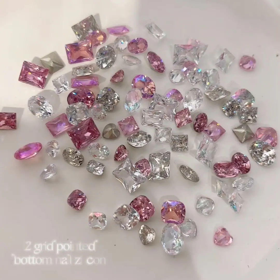 12 szt. Cyrkonie 3D do zdobienia paznokci, 6-10mm, mieszane kwadraty/serce/owale, diamentowe ozdoby do paznokci, błyszczące akcesoria do manicure DIY