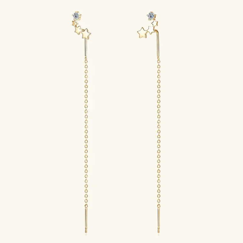 

100% Real 925 Sterling Silver Long Chain Tassel Earrings Elegant Women VVS Moissanite Star Earrings Fine Jewelry Supplier