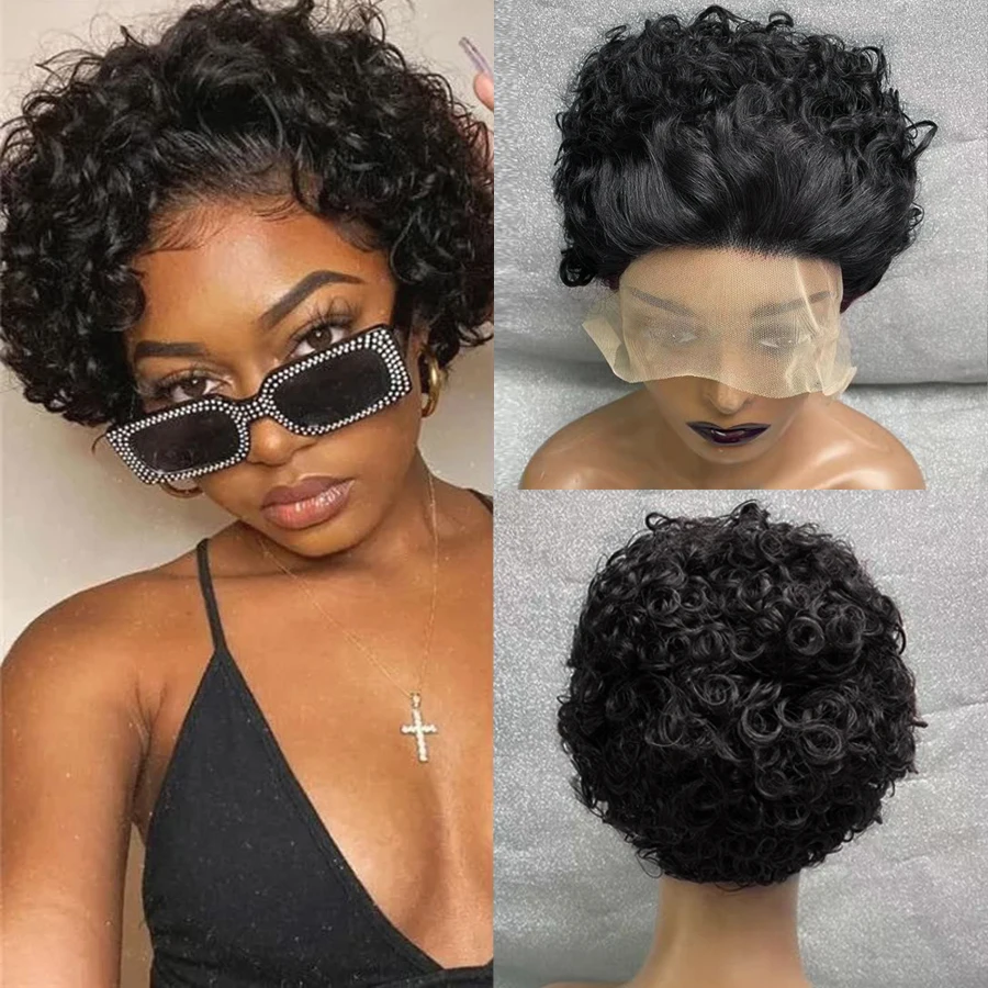 

FDX Short Pixie Cut Wigs Human Hair Curly Wigs Cheap Wig 13X1 Transparent Lace Wig Preplucked Hairline Wigs For Black Women