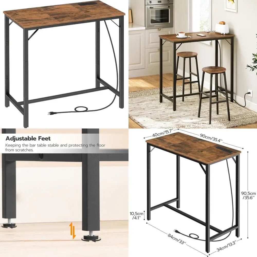 

35.4 Rectangular High Top Table with Charging Station, Rustic Brown & Black