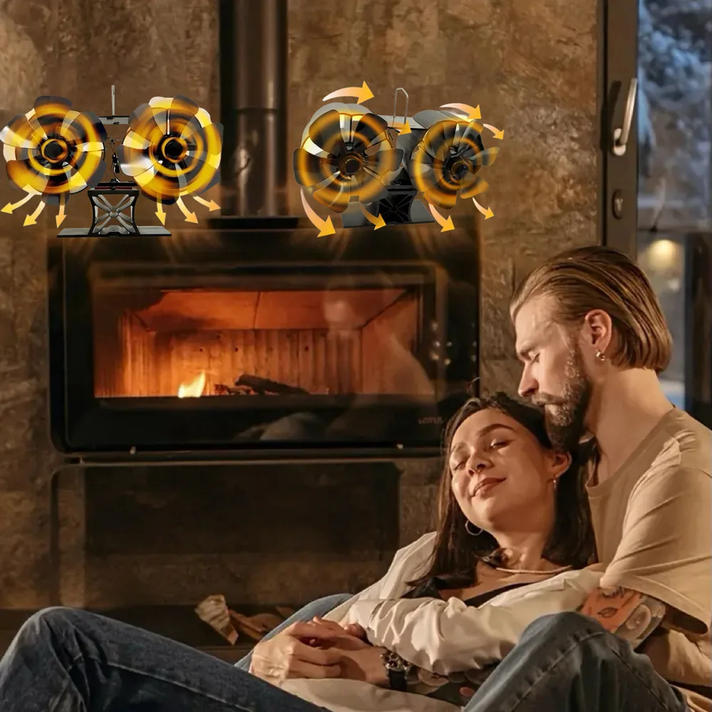 مروحة طاقة حرارية مزدوجة الرأس مكونة من 12 ورقة مع محرك صامت مزدوج، سخان مغناطيسي لتنشيط التسخين غير الكهربائي للمدفأة #2