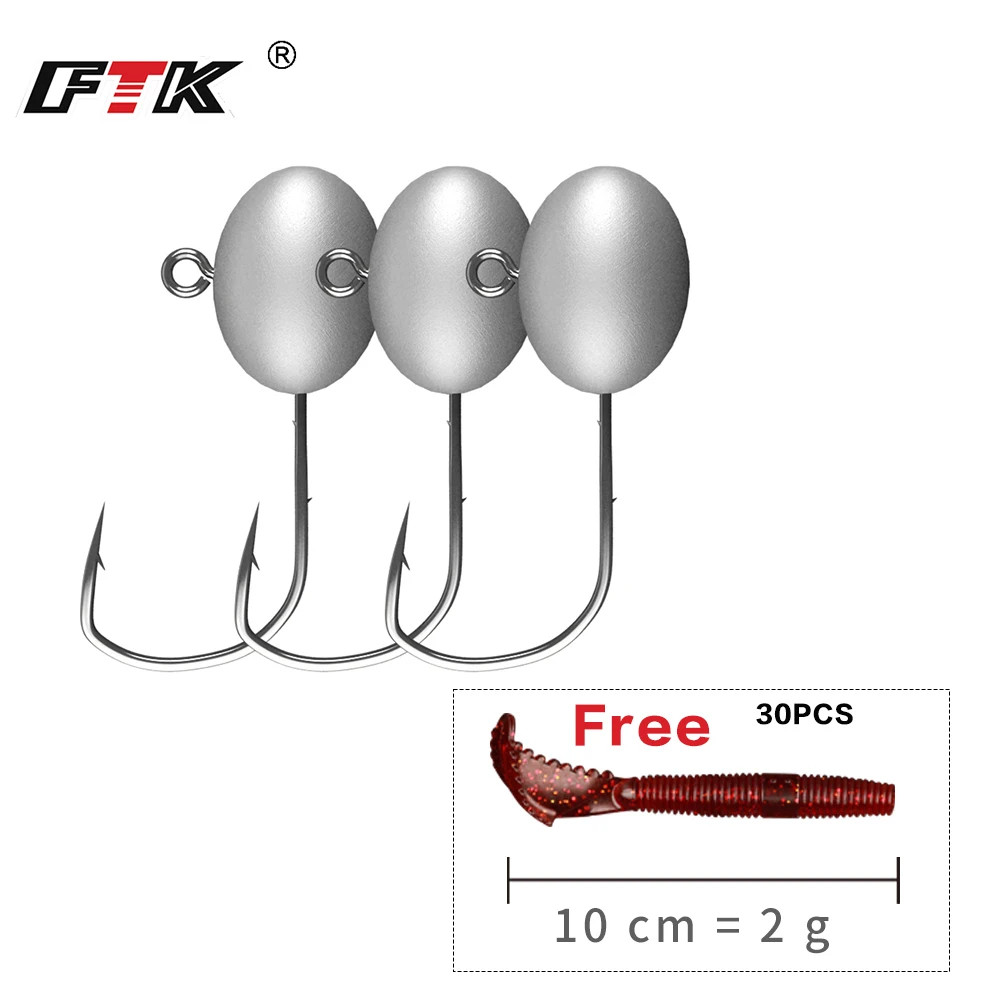 

FTK 10 Pcs/Pack Jig Head Fish Lure Hooks Mustad Hook 1.5g 2.5g 3g 5g Soft Bait Double Barb Fishing Hooks for Fishing Accessories