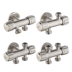 Dual Control G1/2 Three-Way Triangle Valve One Into Two Out Angle Valve Washing Machine Toilet Stop Valve Multi-function Tap
