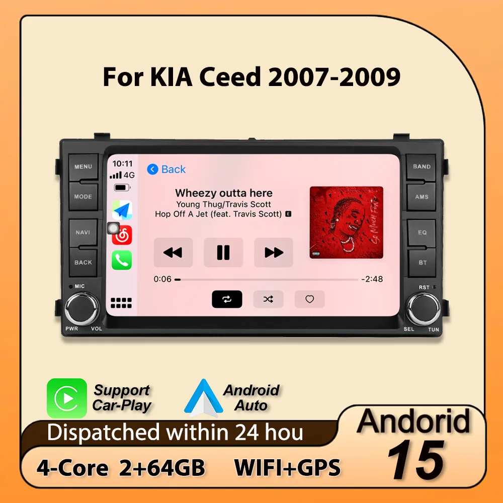 Android 15 IPS-Bildschirm Autoradio für Kia Ceed Venga 2007-2009 Carplay BT Stereo Zentrales Multimedia Intelligentes Auto-Audiosystem