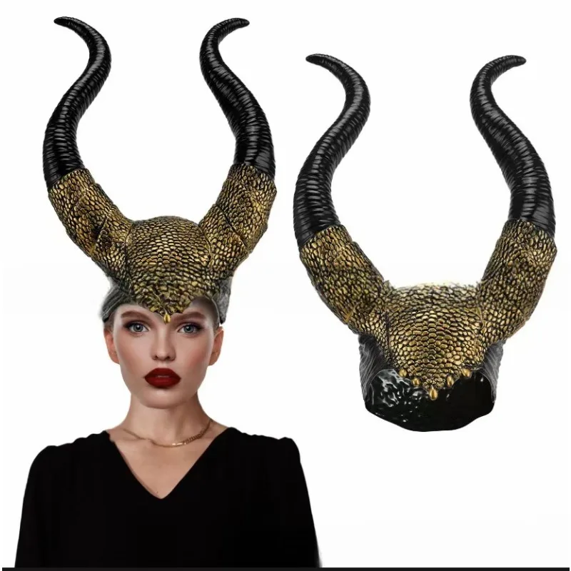 Maleficent Horns Headband Masque Party Headpiece Black Long Queen Horns Hat Cosplay Costume Headdress for Women Gothic Evil Hat