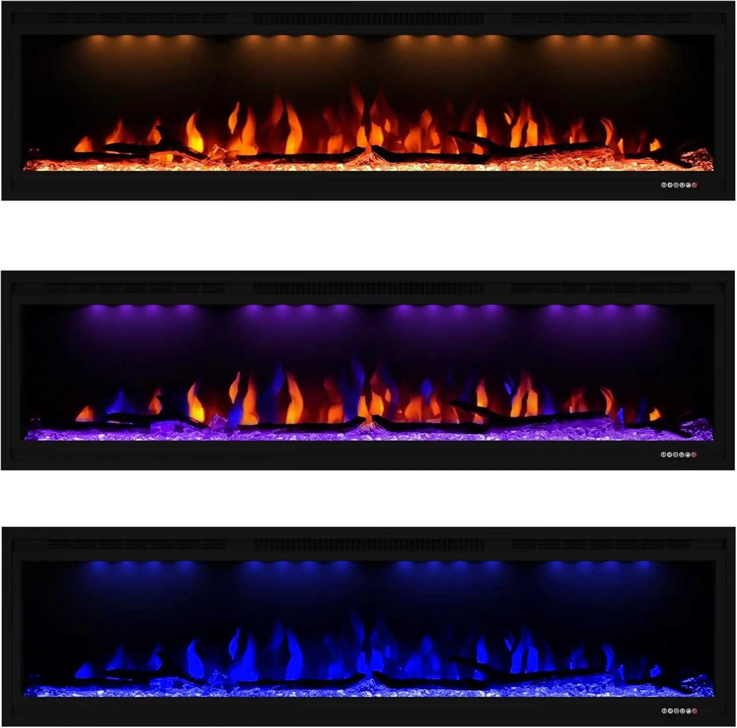 

60" Electric Fireplace, Wall Mounted&in Wall Recessed Fireplace Heater, Adjustable Flame Color & Top Light, Remote&Touch