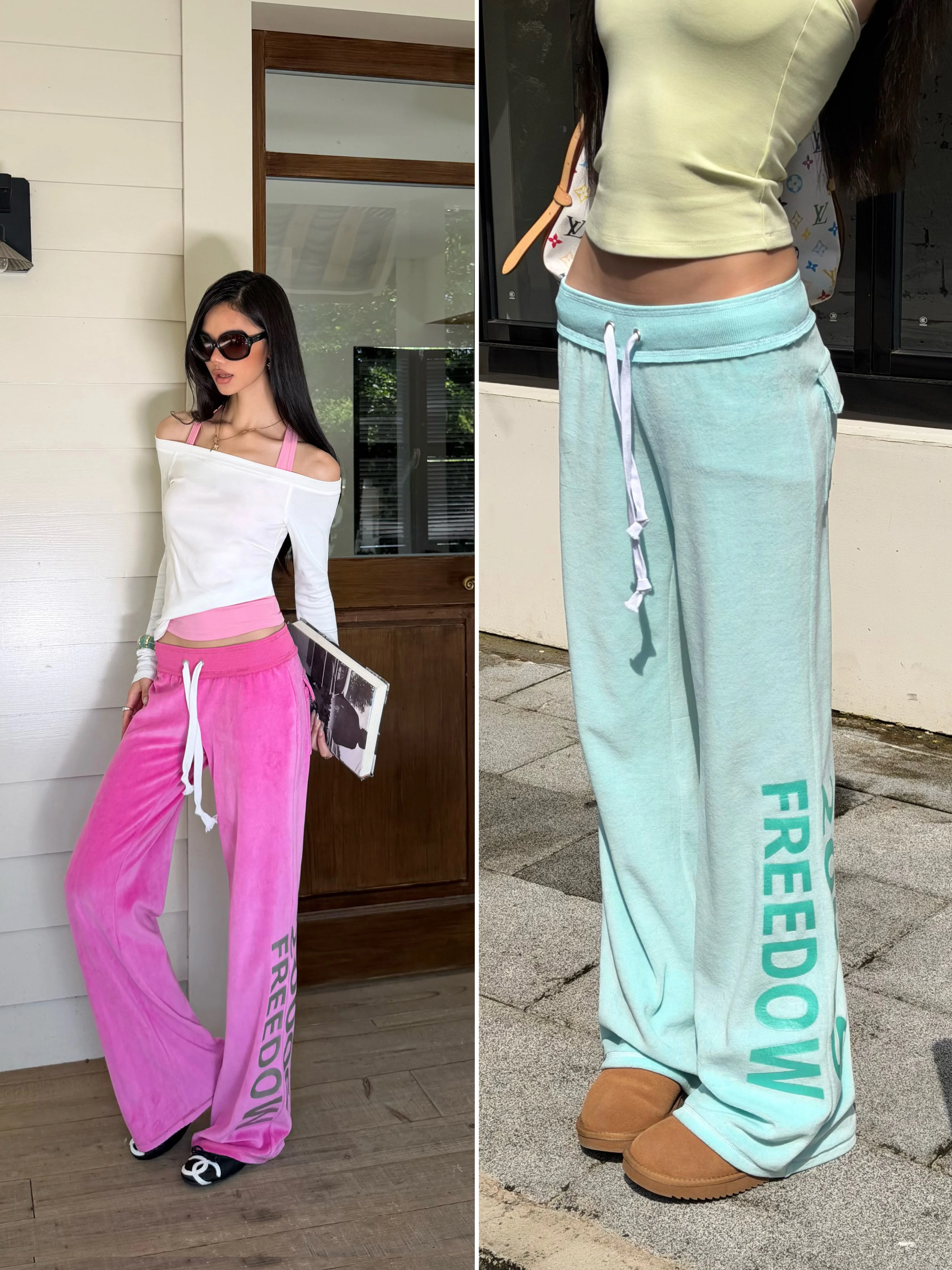 Audwyn Street Style Velvet Bell Bottom Pants Women's Side Letter Drape Casual Straight Leg Sweatpants Long Trousers