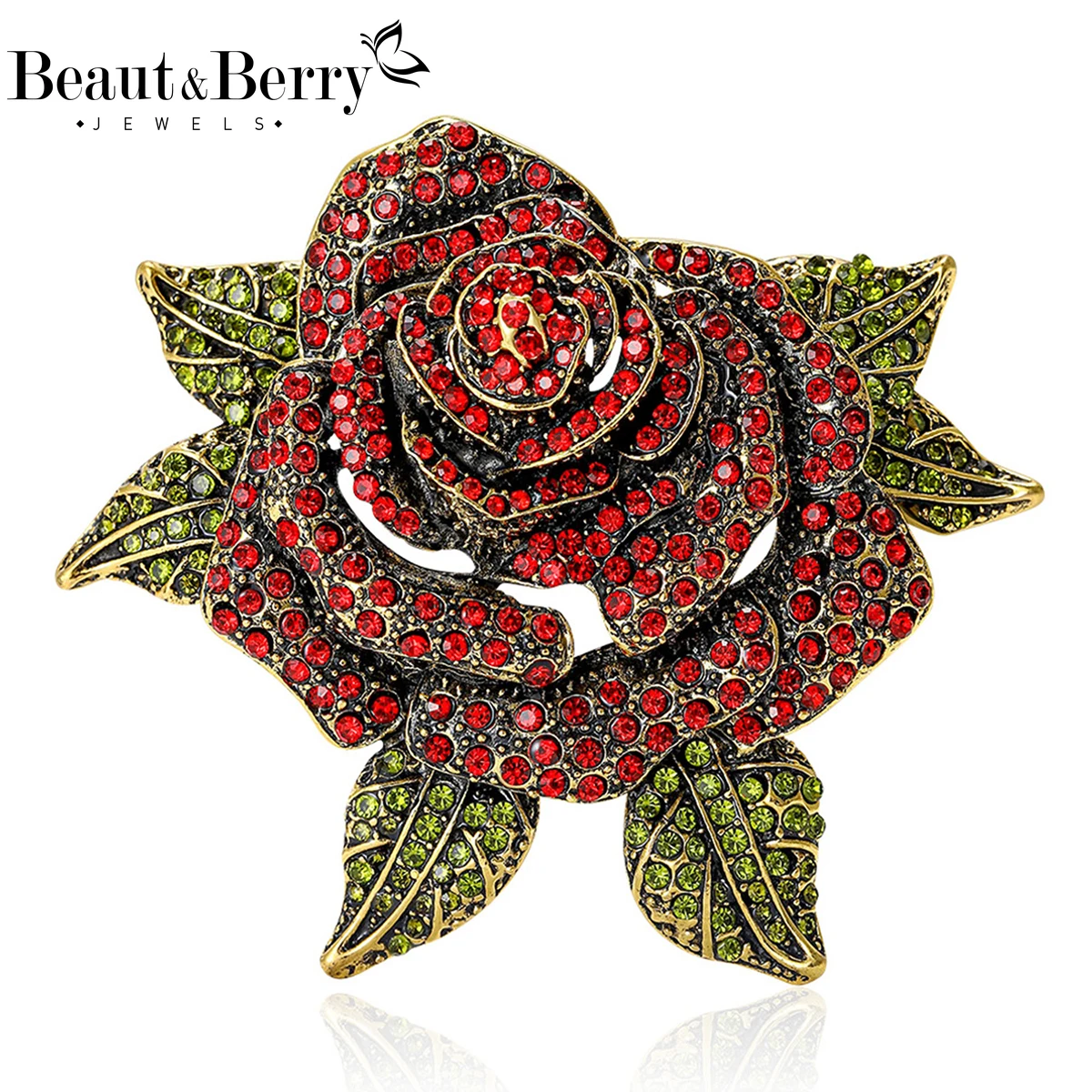

Beaut&Berry Vintage Rhinestone Rose Flower Brooches for Women Plant Pins Casual Party Accessories Friends Gifts Decoration