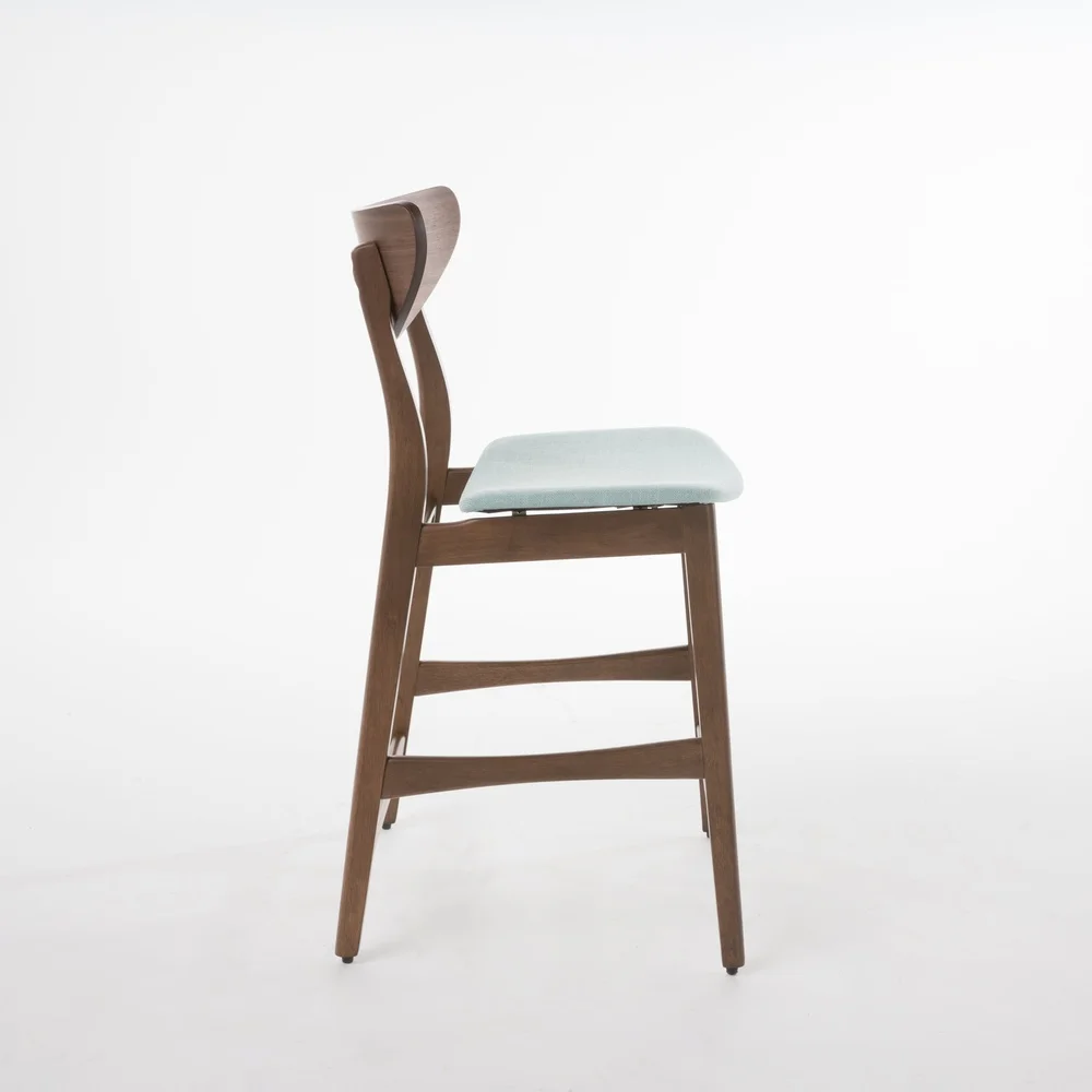 Upholstered Counter Stool Set of 2 Fabric Chairs with Solid Wood Frame Foot Rest Kitchen Dining Living Room