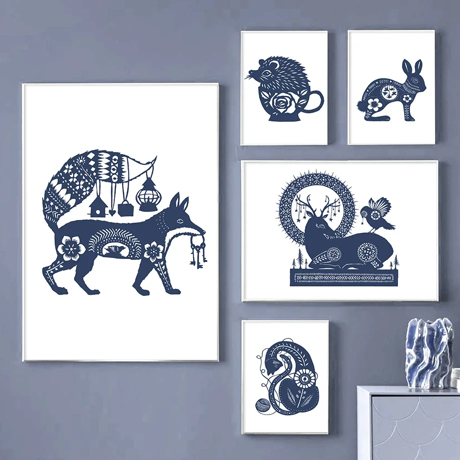 

Fox Deer Snake Mouse Rabbit Vintage Wall Art Canvas Painting Nordic Posters And Prints Wall Pictures For Living Room Home Decor