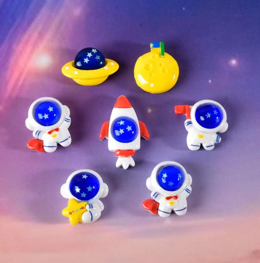 100pcs New Kawaii Cartoon Astronaut Planet Flying Saucer Flatback Resin Cabochons Crafts DIY Phone Decoration Hair Accessories