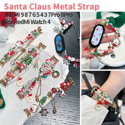 Santa Claus Metal Strap for Xiaomi Mi Band 9 8 7 Christmas Bead Bracelets for Redmi Watch 4 Replacement Wristband for Mi 6 5 4 3