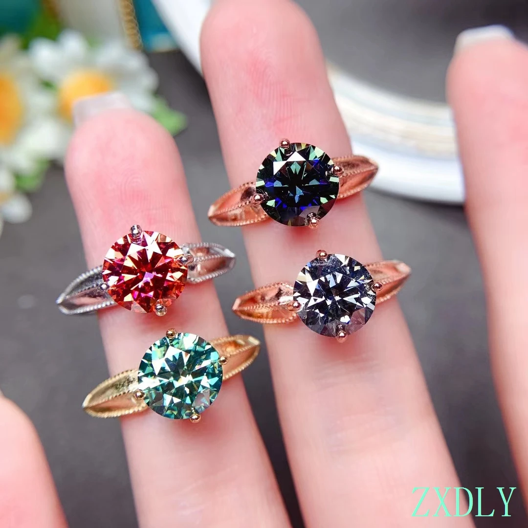 

2022 Newest Style Shiny Moissanite Ring 925 Sterling Silver 2ct Grey Green Red Blue Color Women Wedding Party Love Gift