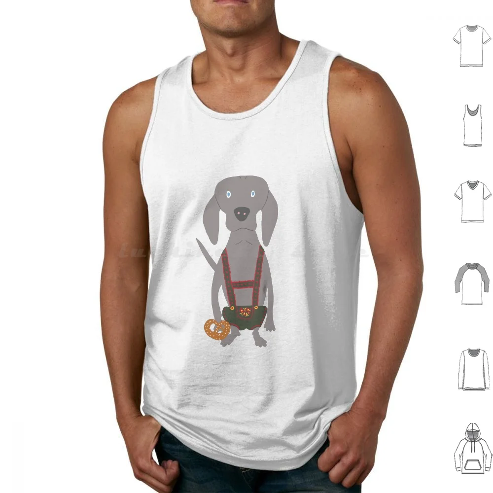 Oktoberfest German Weim Grey Ghost Weimaraner Dog Hand-Painted Pet Drawing Tank Tops Print Cotton Weimaraner Weim Dog