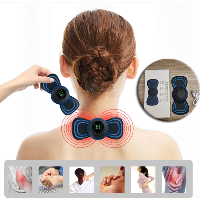 EMS Portable Neck Massager Mini Cervical Back Muscle Pain Relief Patch Massageador Stimulator Mat Leg Body Health Care Tool