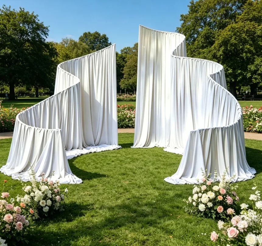 Luxuriöser Weißer Metall-Hochzeitsbogen für Outdoor-Zeremonien, Wiederverwendbarer Hintergrundständer für Vorhänge und Blumendekoration – Detail 5