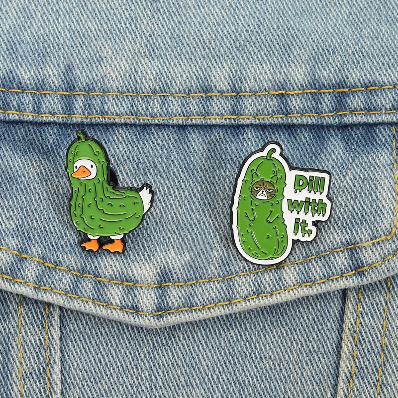 Deal with it Emaille Pins Süße Katze Ente Dill Puns Broschen Revers Abzeichen Cartoon Kawaii Tier Schmuck Geschenk für Freunde