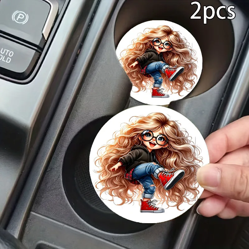 Universal Fit Leather Car Coasters 2 Pack, Anti-scratch Reusable Car Cup Holder Pads, Multiple Fun Patterns Available, Car Inter