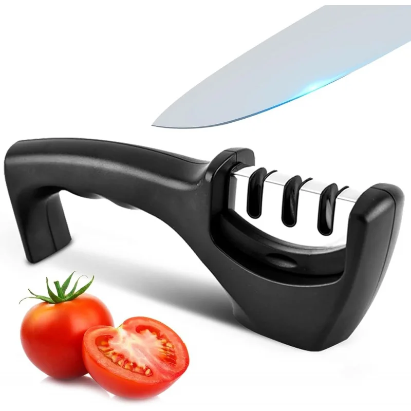 Aiguiseur de couteaux de cuisine Elite à 3 étapes, aiguiseur manuel professionnel avec pierre en céramique, plaque en carbure de tungstène et tige en diamant