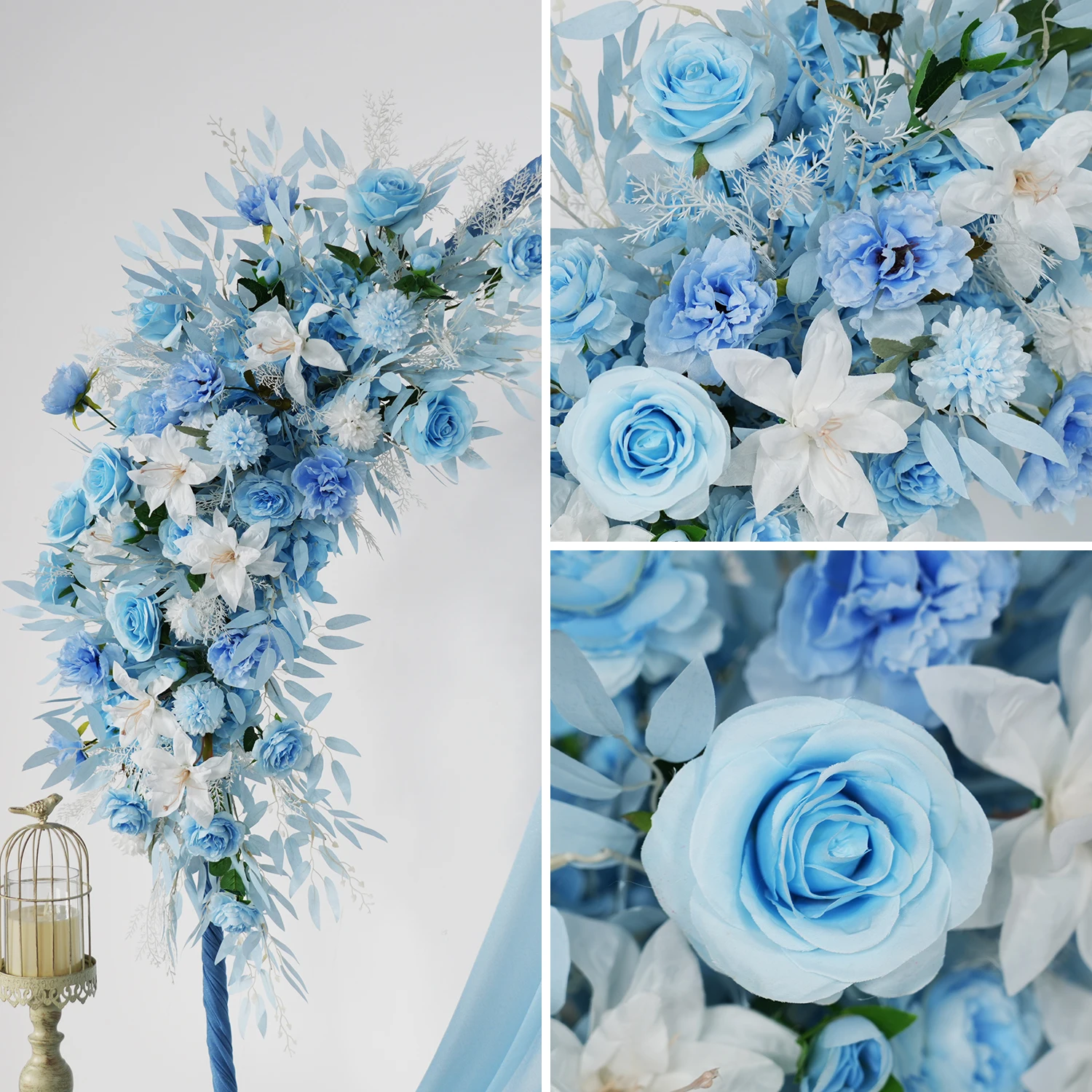 

Uflower Luxury Blue Rose Maple leaves Artificial Flower Row Arch Round Wedding Arch Hanging Corner Floral ball Backdrop Decor