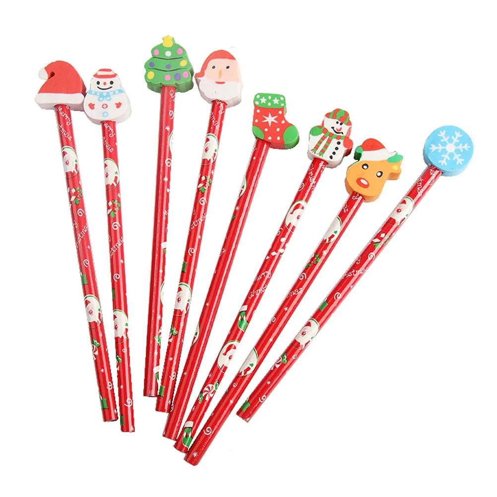 24pcs Christmas Theme Pencils Merry Christmas Pencils Eraser Topper Pencils Christmas Party Favor Wooden Xmas Pencils Random