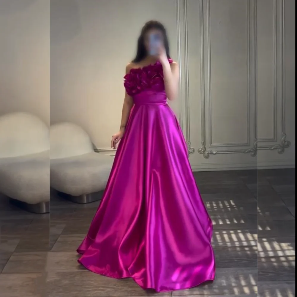 

Customized Charmeuse Applique One-shoulder A-line Floor-length Bespoke Occasion Women Luxury Evening Dresses Elegant Sparkle