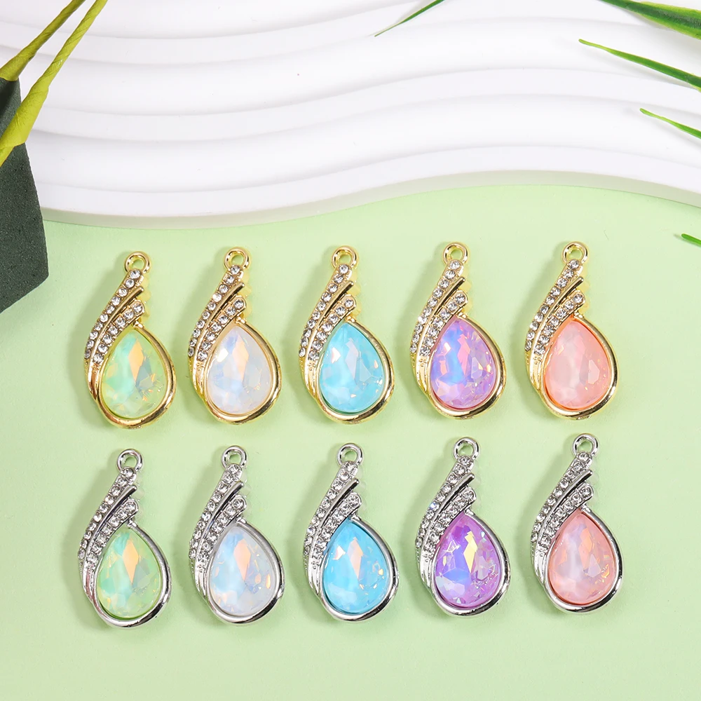 6Pcs/Set Fashion Drop Rhinestone Crystal Charm Pendant for Women\'s Necklace Keychain Diy Jewelry Making Accessories Wholesale