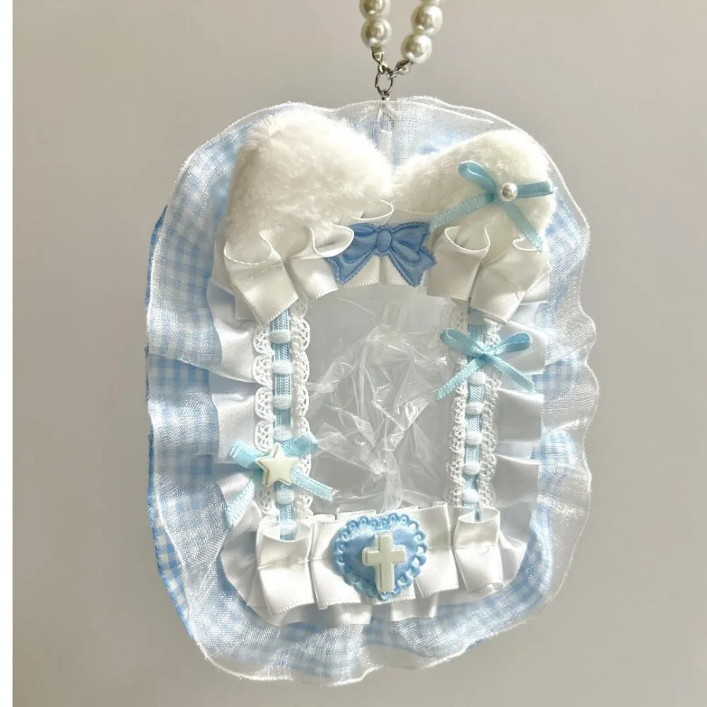 Kawaii diy suporte de cartão de pelúcia com fita anime rendas photocard caso ídolo exibição lolita foto protetor caso cartão