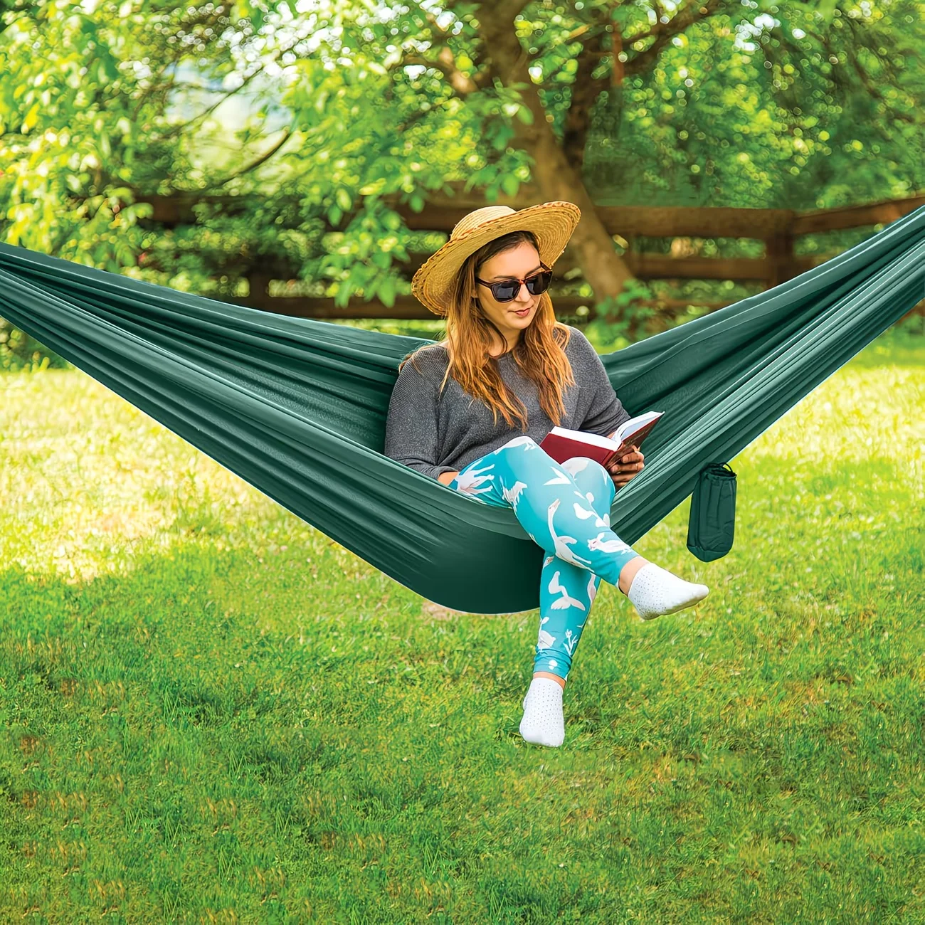 Nylon Camping Hammock Chair - Double Or Single Sizes W/Tree Straps And Attached Carry Bag - Portable for Travel/Backpacking/Beac image 3