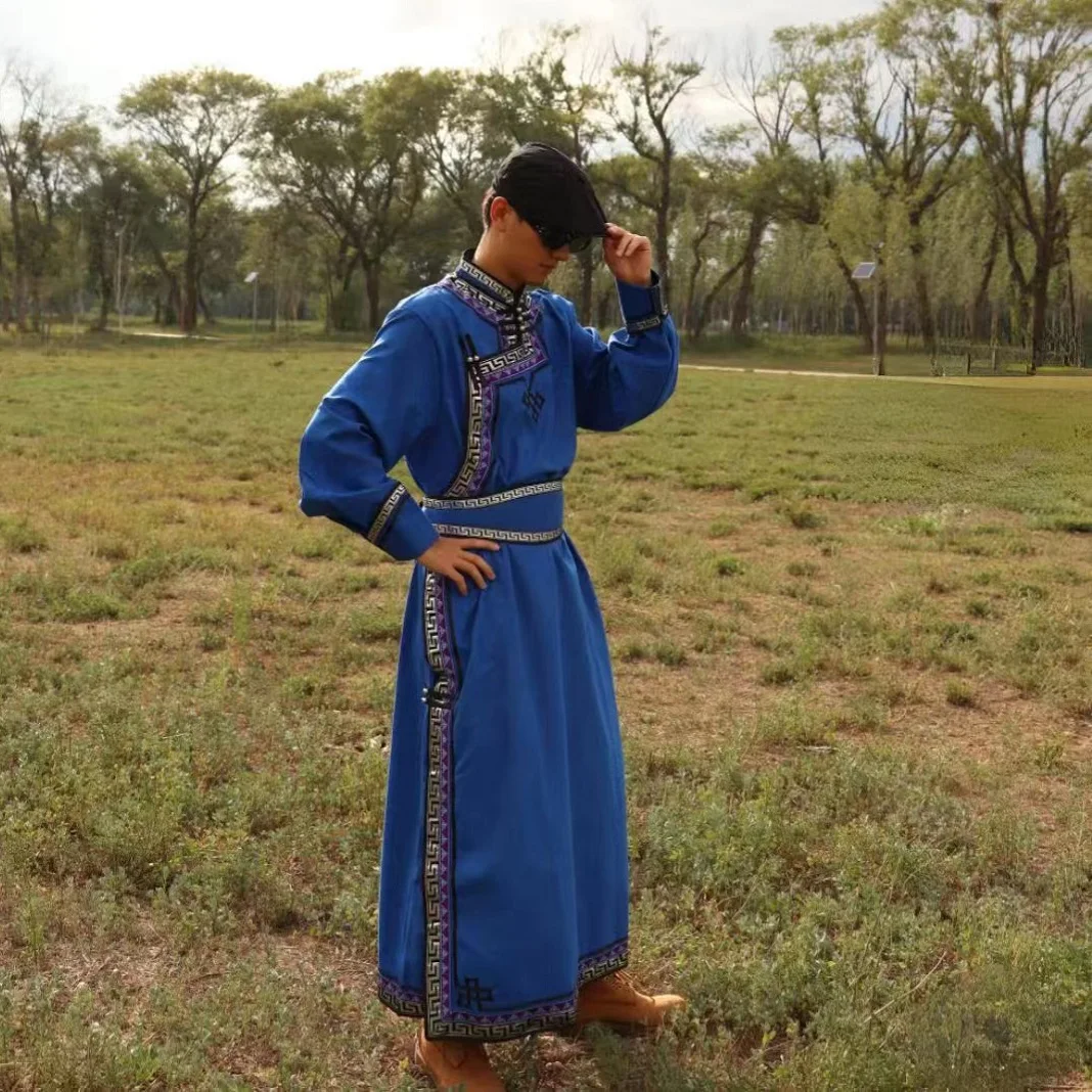 

Men Casual Daily Ethnic Clothing Mongolian Robe Stage Performance Show Apparel Mongolia Vintage Man Festival Folk Dance Gown