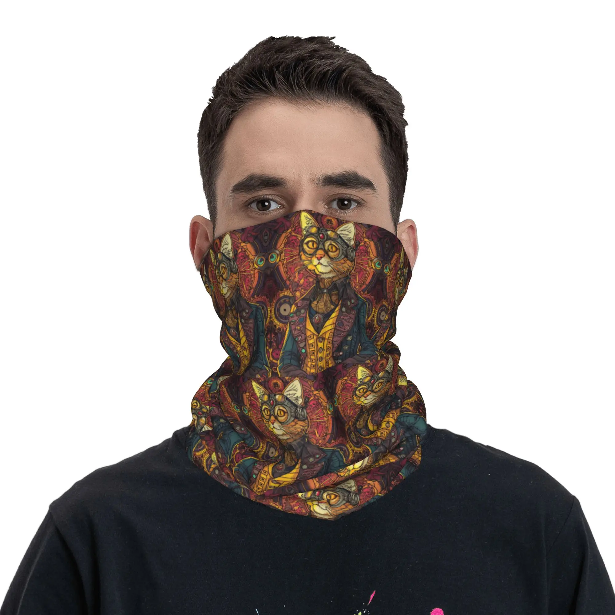 

Steampunk Cat Bandana Neck Gaiter Printed Wrap Mask Scarf Headwear Running for Men Women Adult Breathable