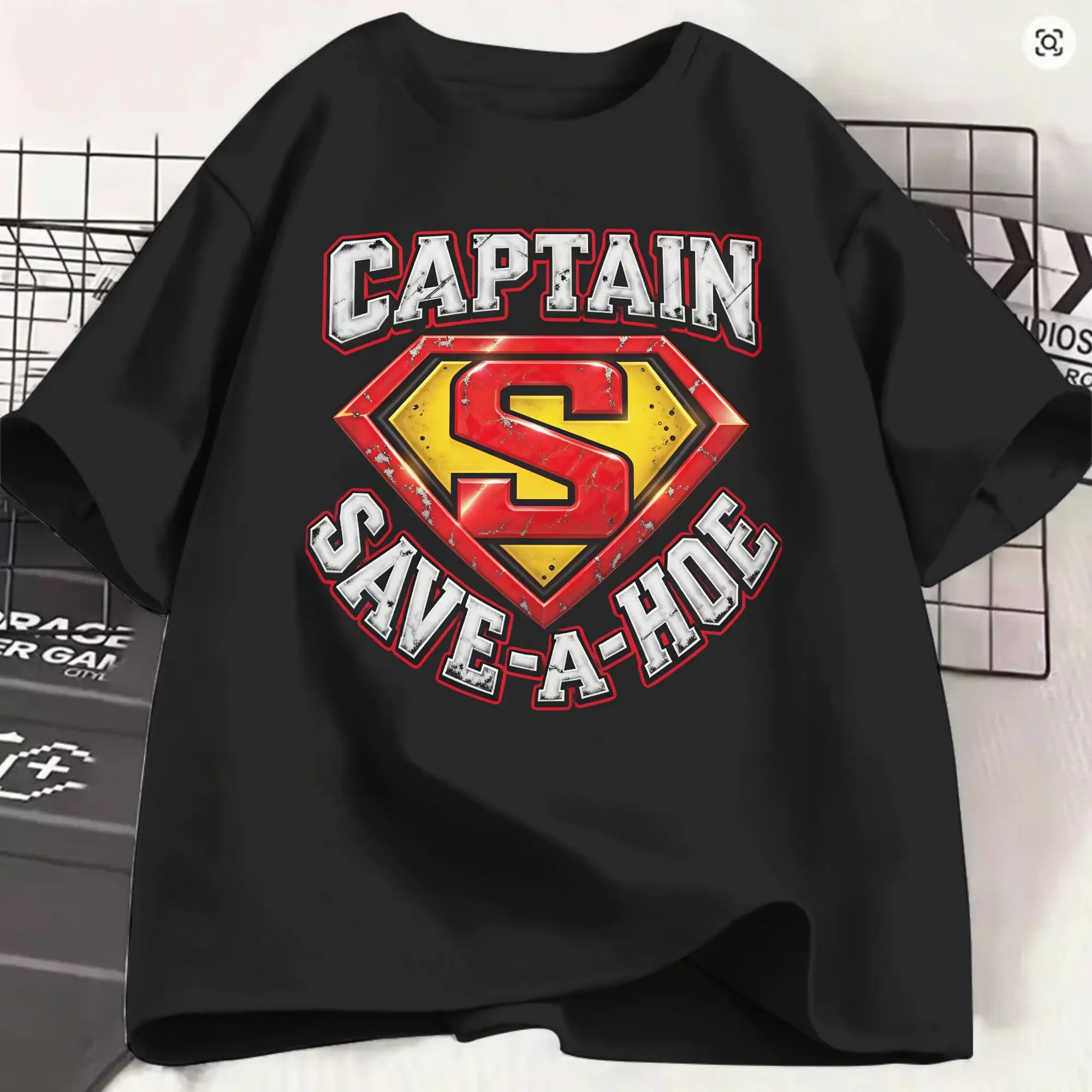 Captain Save a Hoe T Shirt Summer  Fashion T Shirts Male Cotton O Neck Oversize Tees Short Sleeves Vintage Tops