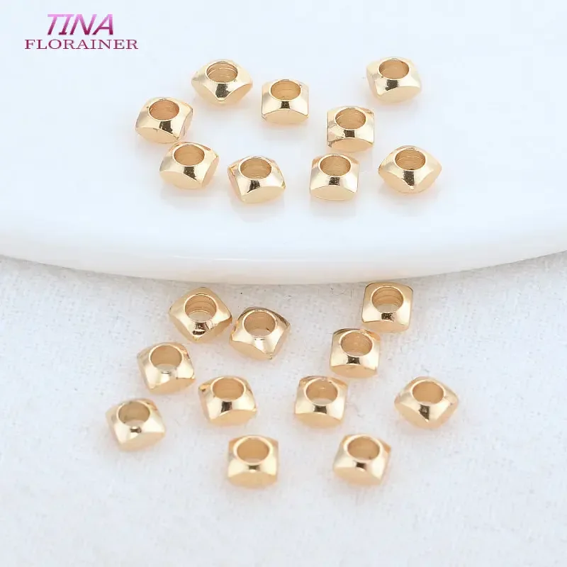 Cuentas espaciadoras cuadradas de latón, accesorios de joyería Diy de alta calidad, 4x2,6 MM, 14K, Color dorado, agujeros grandes, 20 unidades