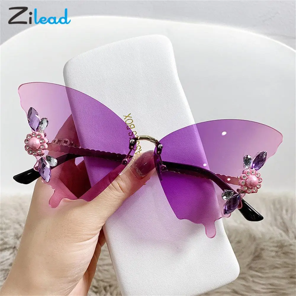 

Zilead Fashion Butterfly Shaped Sunglasses Diamond Frameless Sunglasses Women Vintage Gradient Lens Outdoor UV400 Eyewear