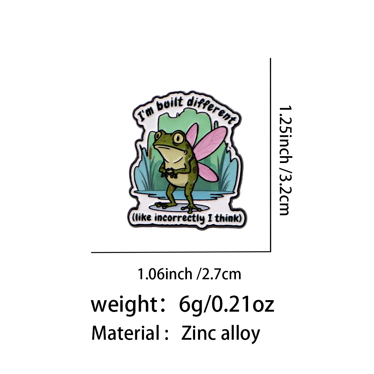 I'm built different like incorrectly I think Enamel Pin Cute Frog Brooch Funny Lapel Pins Badge on Backpack Animal Jewelry Gifts