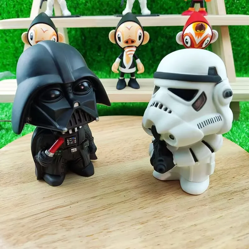 Wars Anime  10cm Storm Trooper Batth Vader Action Figure Toys Doll Car Ornament Black White Soldier Model For Children kids Gif