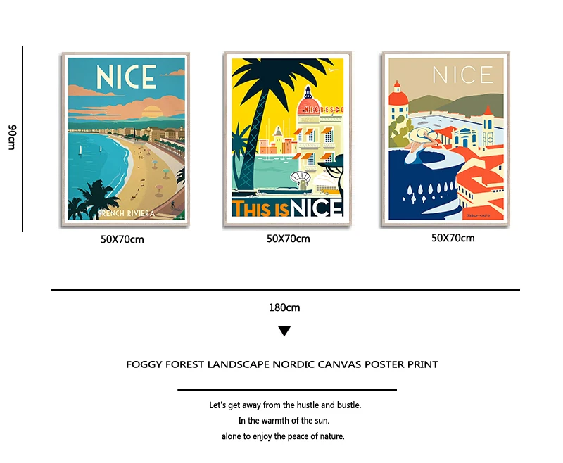 Provence Nice France Pop Art Travel Canvas Painting Vintage Wall Kraft Posters Coated Wall Sticker Home Decor Picture Gift