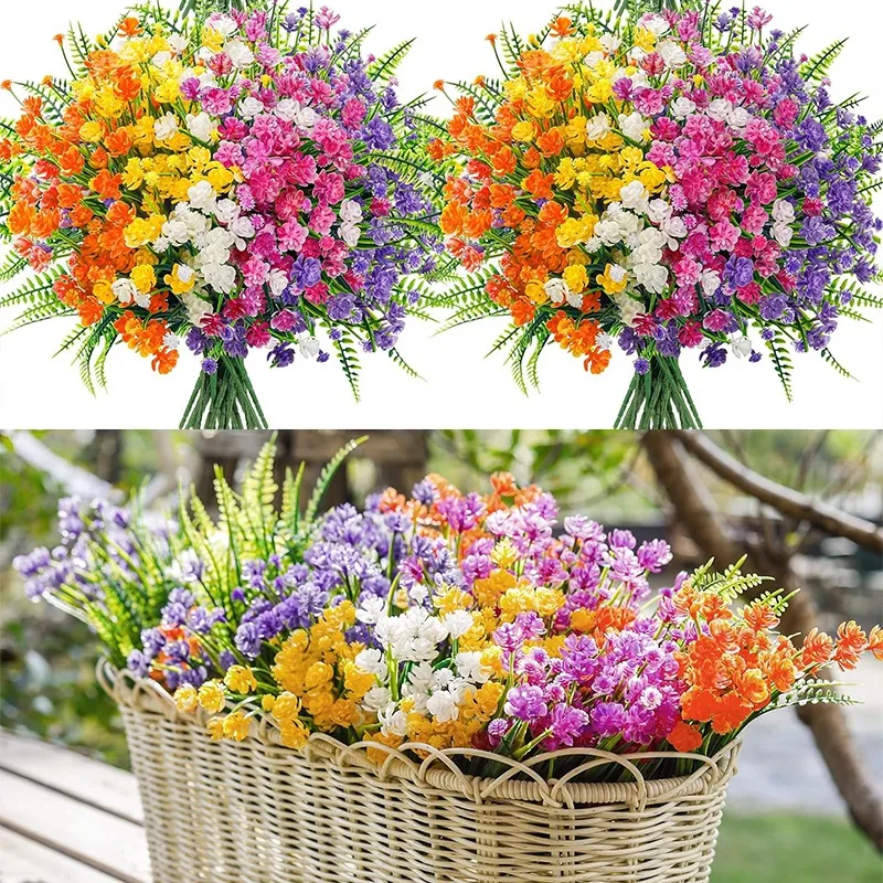 

24 Pcs Artificial Flowers for Outdoors Decoration Faux Ferns UV Resistant Fake Plastic Flowers for Home Garden Courtyard Decor