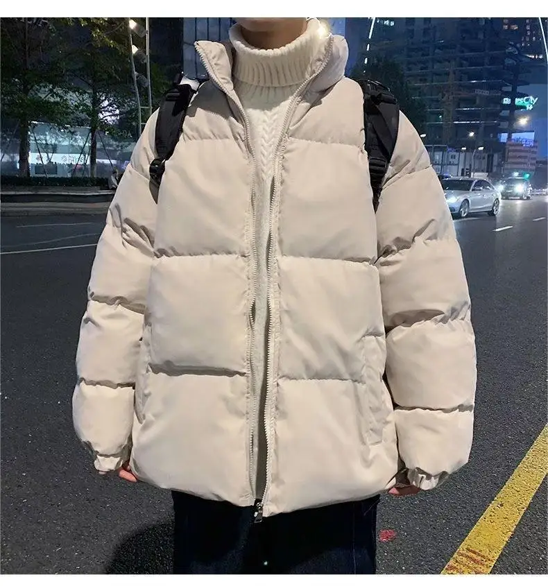 Men\'s Winter Jacket Fashion Casual Oversize Stand Collar Thick Warm Parka Coat Loose Cotton Bubble Bread Jacket Outerwear