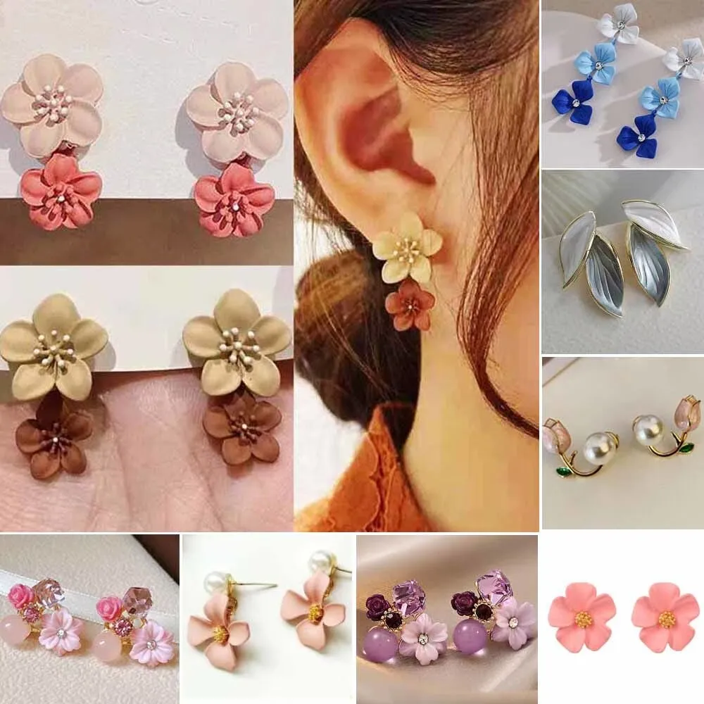 Sweet Elegant Contrast Flower Drop Earrings For Women Earing Jewelry Earings Vintage French Versatile Flowers Earrings Z40