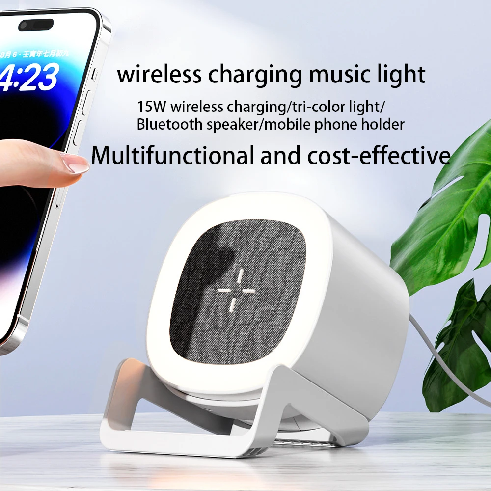 Multi functional Bluetooth speaker 4-in-1 mobile phone holder 15W wireless charging with night light portable outdoor speaker