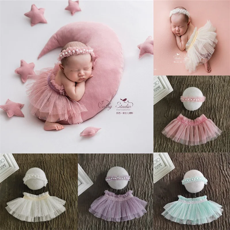 Princess Baby Photography Clothing With Headband 2023 Newborn Baby Full Moon 100 Day Baby Photograph Props